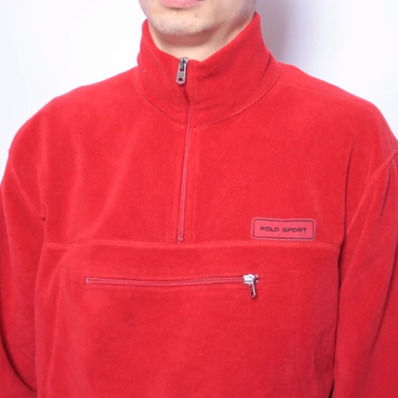 Vintage Ralph Lauren Polo Sport Men’s 1/4 Zip Fleece Jacket Red Size M Polartec - Picture 2 of 11